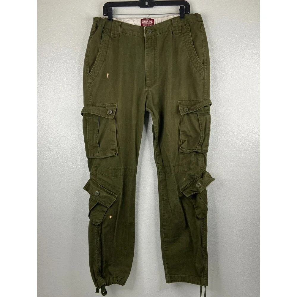 Matchstick Men 38 Military Cargo Pants Green Relaxed Outdoors Work Hiking